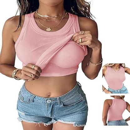 🍃This Week's Special | Built-in Bra Ribbed Tank Top – No Bra Needed💥